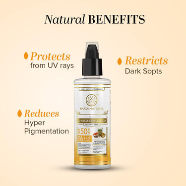 Khadi Natural Sunscreen Lotion SPF 50 PA++ | Non Sticky, No White Cast Formula | Paraben Free | Lightweight Protection | Suitable for All Skin Types | 100 ml